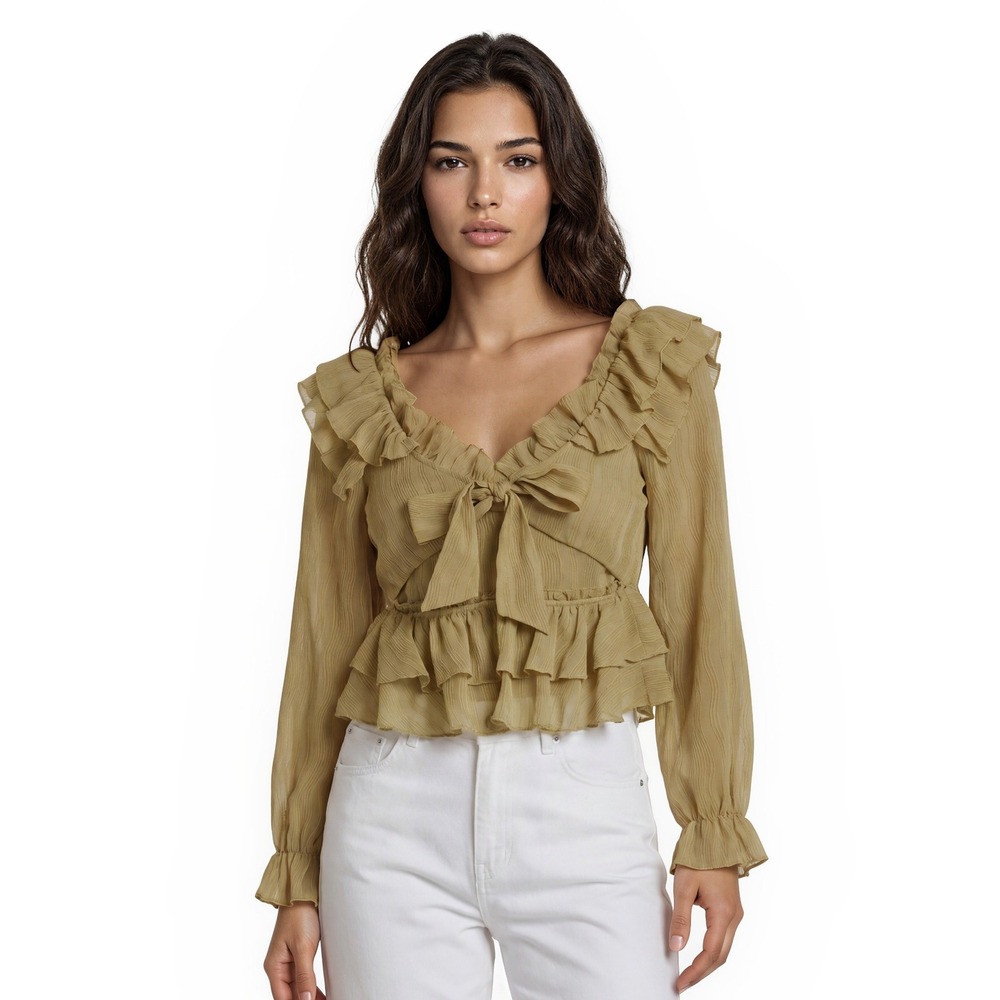 NEW En Elly Anthropologie‎ Blouse Top Women's Size XL Ruffle Peplum Bow Cutout